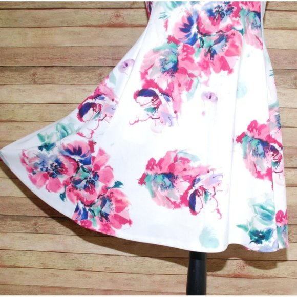 DKNY Ladies Floral Scuba Dress Size 14 Fit And Flare Back Zip Sleeveless Stretch - Picture 6 of 13